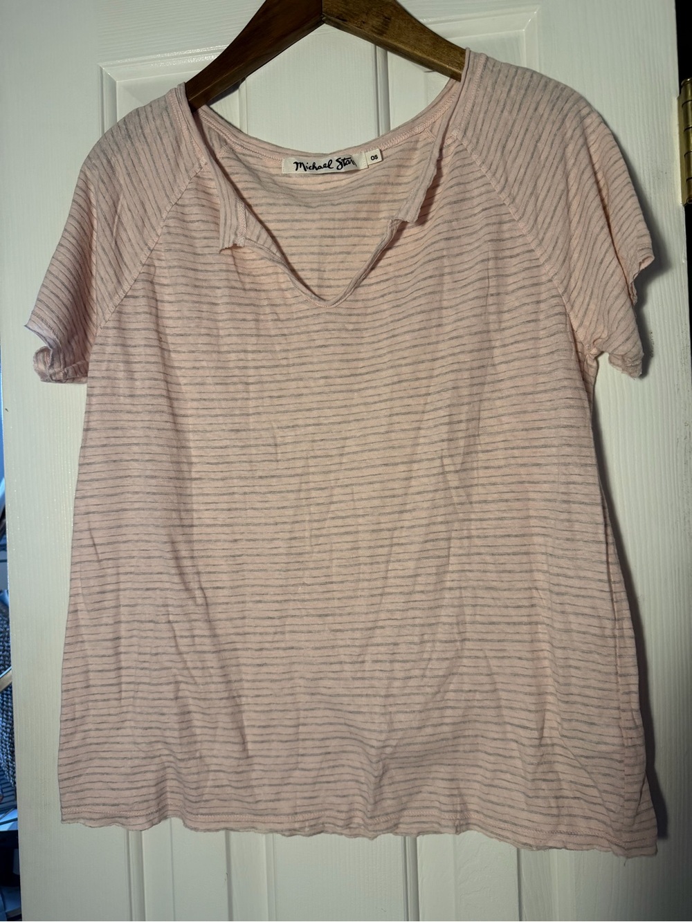 Michael Stars Light Pink Striped V-Neck Short Sleeve Tee